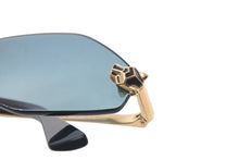 Load image into Gallery viewer, Cartier カルティエ パンテール スムース ゴールドフィニッシュ サングラス メタル ゴールド ブラック ブルー 美品 中古 4c075947 正規品
