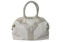 画像をギャラリービューアに読み込む, Yves saint Laurent イヴ サンローラン イージーロック スタッズ ハンドバッグ トートバッグ ホワイト シルバー金具 美品 中古 4c076039