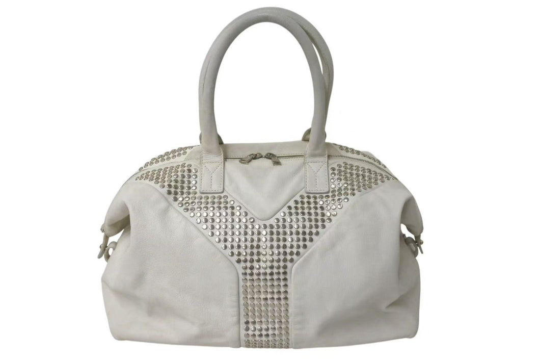 Yves saint Laurent イヴ サンローラン イージーロック スタッズ ハンドバッグ トートバッグ ホワイト シルバー金具 美品 中古 4c076039