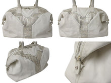 画像をギャラリービューアに読み込む, Yves saint Laurent イヴ サンローラン イージーロック スタッズ ハンドバッグ トートバッグ ホワイト シルバー金具 美品 中古 4c076039