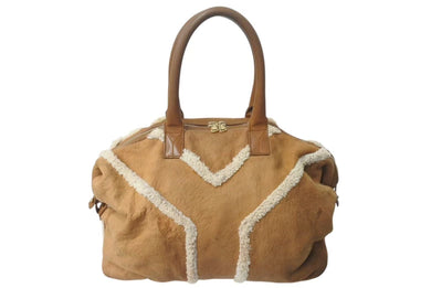 YVES SAINT LAURENT イヴサンローラン イージー ボストンバッグ ムートン ブラウン 208314・213317 良品 中古 4c076054