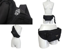 画像をギャラリービューアに読み込む, PRADA プラダ トライアングルロゴ ウエストバッグ ロゴプレート イタリア製 ナイロン ブラック シルバー金具 美品 中古 4c076170