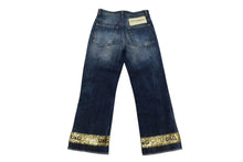 画像をギャラリービューアに読み込む, DOLCE&amp;GABBANA ドルチェ&amp;ガッバーナ デニム ダメージ加工 フレアパンツ スパンコール ブルー ゴールド サイズ38 美品 中古 4c076239