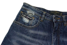 画像をギャラリービューアに読み込む, DOLCE&amp;GABBANA ドルチェ&amp;ガッバーナ デニム ダメージ加工 フレアパンツ スパンコール ブルー ゴールド サイズ38 美品 中古 4c076239