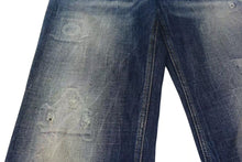 画像をギャラリービューアに読み込む, DOLCE&amp;GABBANA ドルチェ&amp;ガッバーナ デニム ダメージ加工 フレアパンツ スパンコール ブルー ゴールド サイズ38 美品 中古 4c076239