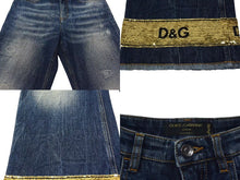 画像をギャラリービューアに読み込む, DOLCE&amp;GABBANA ドルチェ&amp;ガッバーナ デニム ダメージ加工 フレアパンツ スパンコール ブルー ゴールド サイズ38 美品 中古 4c076239