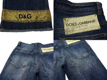 画像をギャラリービューアに読み込む, DOLCE&amp;GABBANA ドルチェ&amp;ガッバーナ デニム ダメージ加工 フレアパンツ スパンコール ブルー ゴールド サイズ38 美品 中古 4c076239