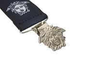 画像をギャラリービューアに読み込む, VERSACE ヴェルサーチ サスペンダー ズボン吊り メデューサ ヴィンテージ ゴム ブラック ホワイト シルバー金具 美品 中古 4c070415