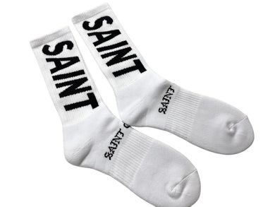 新品未使用 SAINT MICHAEL セントマイケル 靴下 ソックス ロゴ刺繍 ブラック ホワイト コットン サイズM SM-YS1-0000-C13 中古 4c071149