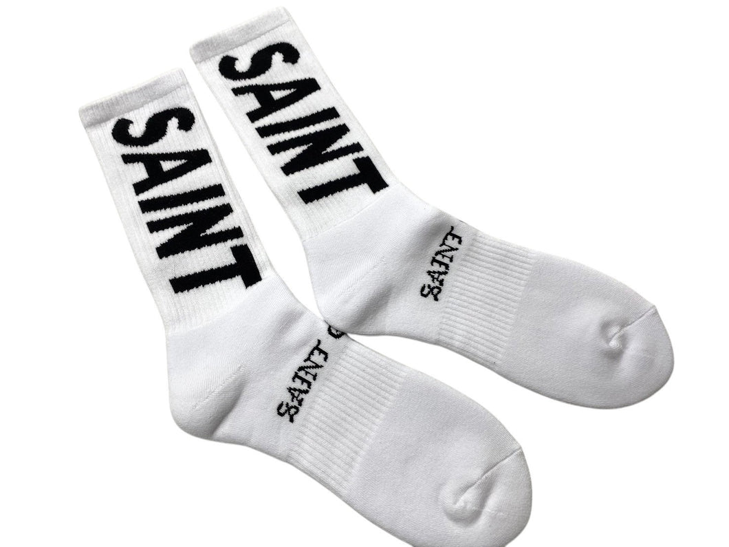 新品未使用 SAINT MICHAEL セントマイケル 靴下 ソックス ロゴ刺繍 ブラック ホワイト コットン サイズM SM-YS1-0000-C13 中古 4c071149