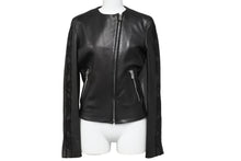 画像をギャラリービューアに読み込む, GIANNI VERSACE ジャンヌヴェルサーチ シングル ライダースジャケット ラムスキン ブラック サイズ38 美品 中古 50041