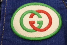 画像をギャラリービューアに読み込む, GUCCI グッチ オーバーオール シェリーライン ロゴ イタリア製 コットン ブルー グリーン レッド サイズ9/12m 美品 中古 50082