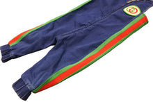 画像をギャラリービューアに読み込む, GUCCI グッチ オーバーオール シェリーライン ロゴ イタリア製 コットン ブルー グリーン レッド サイズ9/12m 美品 中古 50082