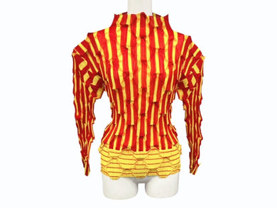 極美品 ISSEY MIYAKE イッセイミヤケ プリーツ 長袖カットソー IM84-FJ966 サイズM ポリエステル レッド イエロー 中古 4b005083