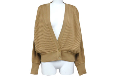 LOEWE ロエベ ストライプ ニットセーター カーディガン 22AW イタリア製 ウール ブラウン サイズS 美品 中古 50949