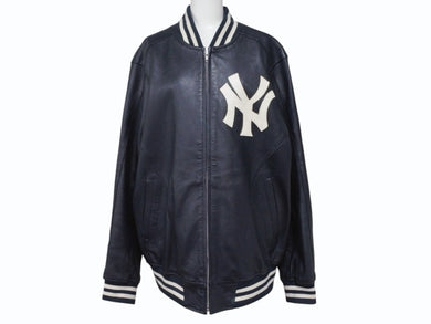 Supreme x Yankees シュプリームヤンキース ベースボールジャケット RN101837 ラムスキン ポリエステル ネイビー 美品 中古 4b005210