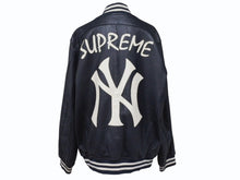 画像をギャラリービューアに読み込む, Supreme x Yankees シュプリームヤンキース ベースボールジャケット RN101837 ラムスキン ポリエステル ネイビー 美品 中古 4b005210