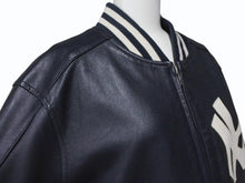 画像をギャラリービューアに読み込む, Supreme x Yankees シュプリームヤンキース ベースボールジャケット RN101837 ラムスキン ポリエステル ネイビー 美品 中古 4b005210