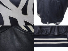 画像をギャラリービューアに読み込む, Supreme x Yankees シュプリームヤンキース ベースボールジャケット RN101837 ラムスキン ポリエステル ネイビー 美品 中古 4b005210