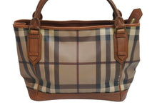 画像をギャラリービューアに読み込む, BURBERRY バーバリー チェック柄 レザー トートバッグ ベージュ ブラウン 肩掛け ハンドバッグ 鞄 良品 中古 52585