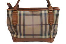 画像をギャラリービューアに読み込む, BURBERRY バーバリー チェック柄 レザー トートバッグ ベージュ ブラウン 肩掛け ハンドバッグ 鞄 良品 中古 52585