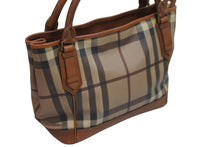 画像をギャラリービューアに読み込む, BURBERRY バーバリー チェック柄 レザー トートバッグ ベージュ ブラウン 肩掛け ハンドバッグ 鞄 良品 中古 52585