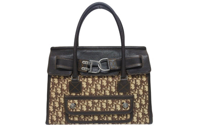 Christian Dior クリスチャンディオール トロッター ハンドバッグ キャンバス レザー ブラウン シルバー金具 美品 中古 4b005260