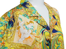 画像をギャラリービューアに読み込む, VERSACE ヴェルサーチ V2 by versace 半袖シャツ バロッコ シルク シャツ 総柄 イエロー シルク サイズL 美品 中古 52665