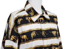 画像をギャラリービューアに読み込む, VERSACE ヴェルサーチ 長袖Ｔシャツ versace jeans couture 虎 獅子 豹 総柄 ホワイト ブラック コットン サイズL 美品 中古 52666