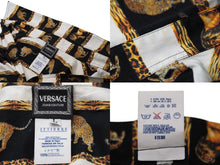 画像をギャラリービューアに読み込む, VERSACE ヴェルサーチ 長袖Ｔシャツ versace jeans couture 虎 獅子 豹 総柄 ホワイト ブラック コットン サイズL 美品 中古 52666