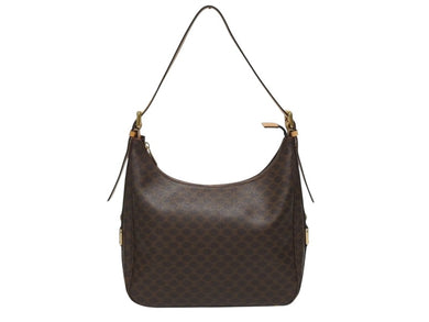 CELINE セリーヌ マカダム柄 ホーボー ワンショルダーバッグ PVC レザー ブラウン ロゴ 総柄 ゴールド金具 美品 中古 4b005290