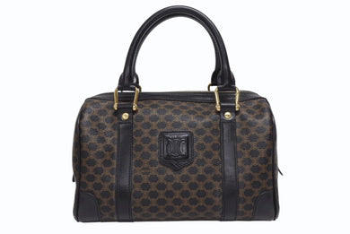 CELINE セリーヌ ハンドバッグ MC98/2 マカダム柄 PVC レザー ブラウン ブラック イタリア製 ゴールド金具 総柄 美品 中古 4b005320