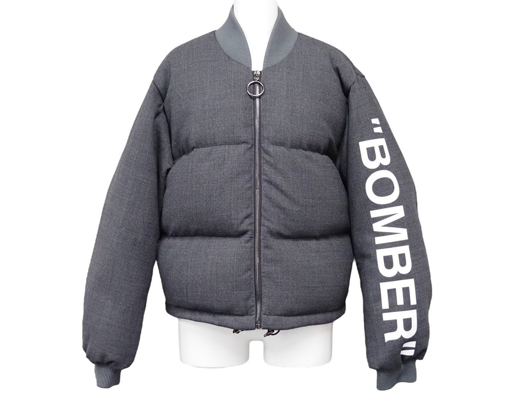 OFF-WHITE オフホワイト 18AW BOMBER ダウンジャケット グレー 花柄 プリント OWEH001E18A68053 サイズ38 美品 中古 54199