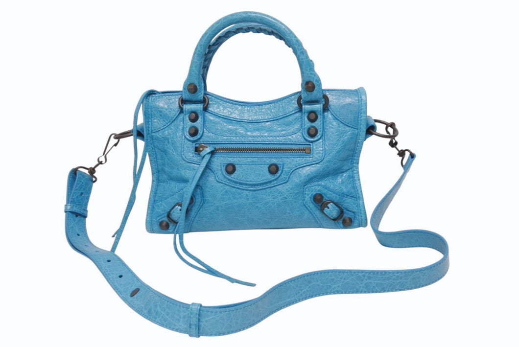 BALENCIAGA バレンシアガ ルシティ ショルダーバッグ ハンドバッグ 2way 8063952ABEK2910 レザー ブルー 美品 中古 4b005449