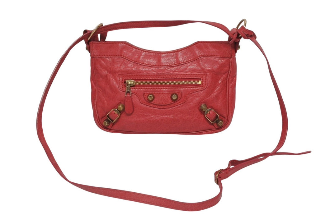 極美品 BALENCIAGA バレンシアガ ジャイアントヒップ ショルダーバッグ 237203 5740 レザー レッド ゴールド金具 中古 4b005476