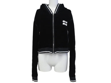 極美品 MIU MIU ミュウミュウ 22AW ベルベット ジップアップパーカー セットアップ ブラック サイズ42 中古 56225