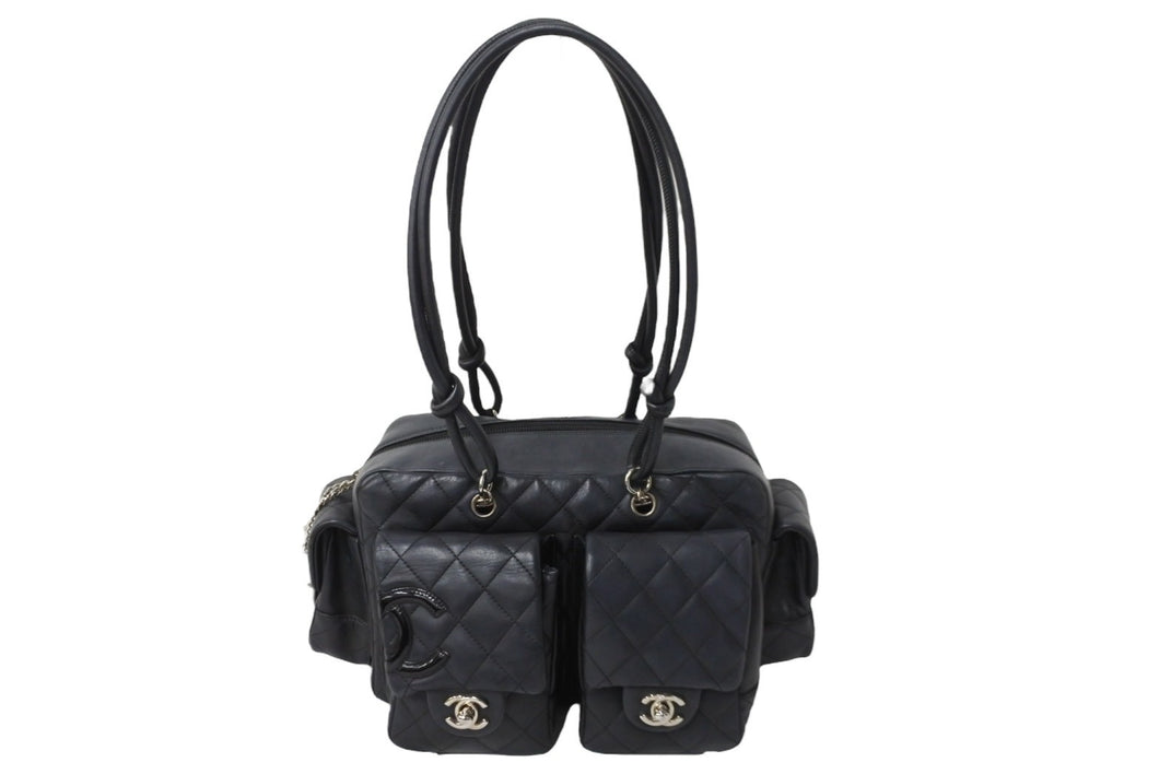 CHANEL シャネル カンボンライン マルチポケットハンドバック 10番代 A25173 ブラック ピンク シルバー金具 美品 中古 56316