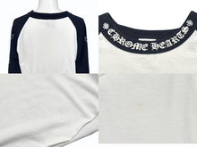 Load image into Gallery viewer, CHROME HEARTS クロムハーツ ラグラン 七分袖Tシャツ サイズS ホワイト ブラック ネックロゴ オールドクロス ホースシュー 美品 中古 4b005689