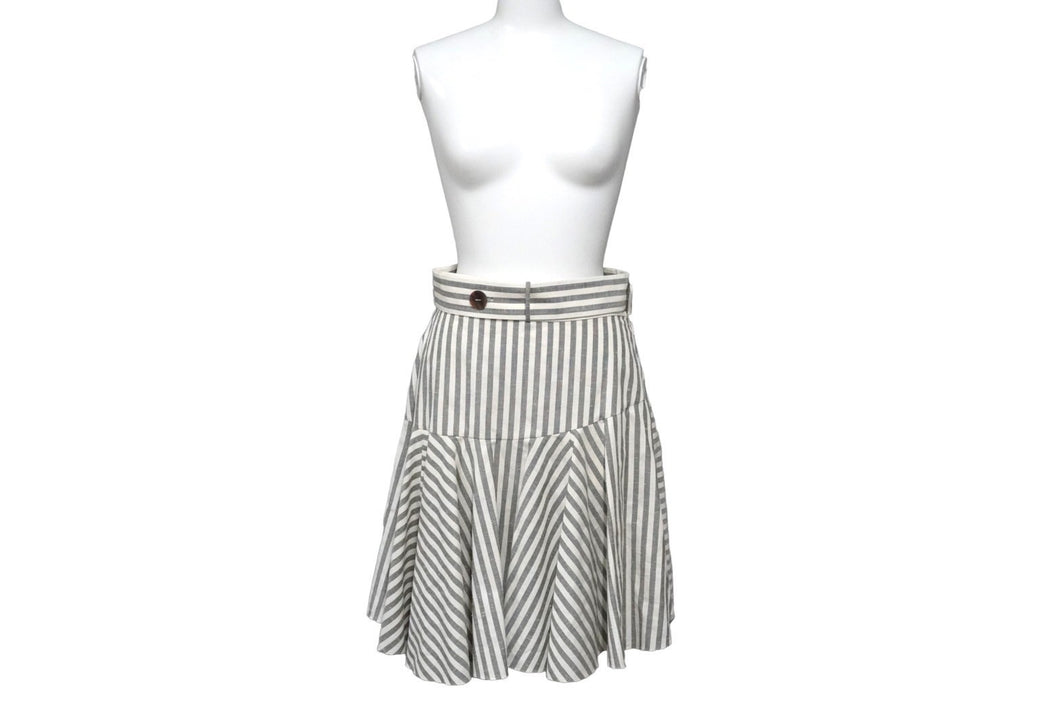 極美品 LOEWE ロエベ 膝丈スカート レディース ホワイト ベージュ ストライプ S2185011FA 中古 57223