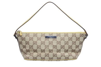 GUCCI グッチ ワンショルダーバッグ ハンドバッグ 07198 2123 GGキャンバス レザー ベージュ イエロー シルバー金具 美品 中古 4b006039