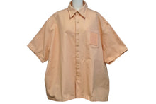 画像をギャラリービューアに読み込む, RAF SIMONS ラフシモンズ レザーパッチ付きオーバーサイズ半袖デニムシャツ 23SS 231 M245 ピンク サイズS 良品 中古 60752