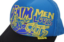 画像をギャラリービューアに読み込む, KAPITAL キャピタル キャップ DENIM MEN LOVES CATS K2204XH528 ポリエステル ナイロン ブルー イエロー ONE SIZE 美品 中古 4b006114