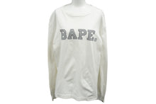 Load image into Gallery viewer, A BATHING APE アベイシングエイプ 長袖Ｔシャツ ラインストーンプリント 90年代 コットン ホワイト グレー M 美品 中古 61187