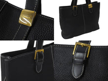 画像をギャラリービューアに読み込む, BURBERRY バーバリー ハンドバッグ ゴールドプレート ノバチェック ホースマーク ジャガード織り レザー ブラック 美品 中古 61815