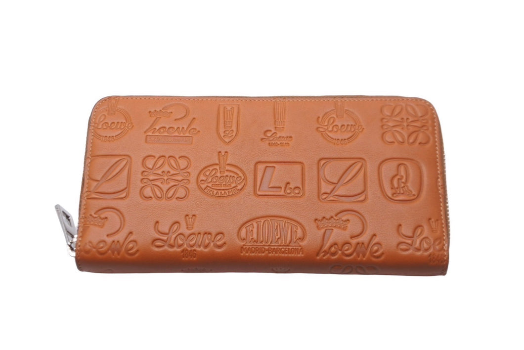 極美品 LOEWE ロエベ 長財布 170周年 シグネチャー ラウンドジップ アナグラム エンボス加工 ブラウン レザー 中古 61816