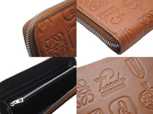画像をギャラリービューアに読み込む, 極美品 LOEWE ロエベ 長財布 170周年 シグネチャー ラウンドジップ アナグラム エンボス加工 ブラウン レザー 中古 61816