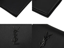 画像をギャラリービューアに読み込む, SAINT LAURENT サンローラン 二つ折りカードケース YSLロゴ 529887 レザー ブラック 美品 中古 62173