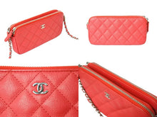 画像をギャラリービューアに読み込む, CHANEL シャネル 長財布 チェーンウォレット ココマーク 25番台 レッド キャビアスキン シルバー金具 美品 中古 62827