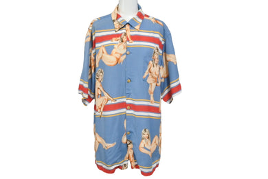 HYSTERIC GLAMOUR ヒステリックグラマー ハワイアンシャツ アロハシャツ 半袖 初期 90s サイズFREE ライトブルー 良品 中古 63687