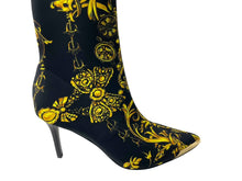 画像をギャラリービューアに読み込む, 新品未使用 Versace Jeans Couture ヴェルサーチ ジーンズ クチュール バロック柄 ロングブーツ ブラック ゴールド ファブリック 71VA3S53 サイズ37 中古 64142